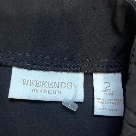 Weekend by Chicos Jacket Women Size 2 Black Zip Ruched Collar Cuffs Lightweight - Picture 2 of 5